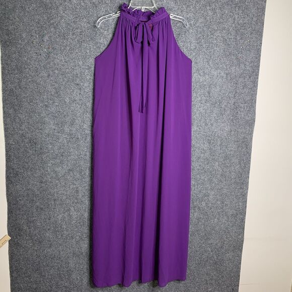 Unbranded Chiffon Maxi Dress Shift Lined Purple High Ruffle Neck Back Tie - Picture 5 of 7